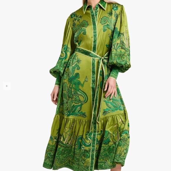 Alemais Solaris Shirtdress - Olive Silk Satin US 6 - Picture 4 of 12